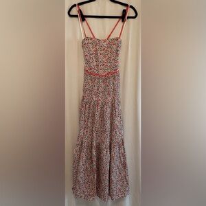 Aakaa Floral Midi Dress with Coral Highlights